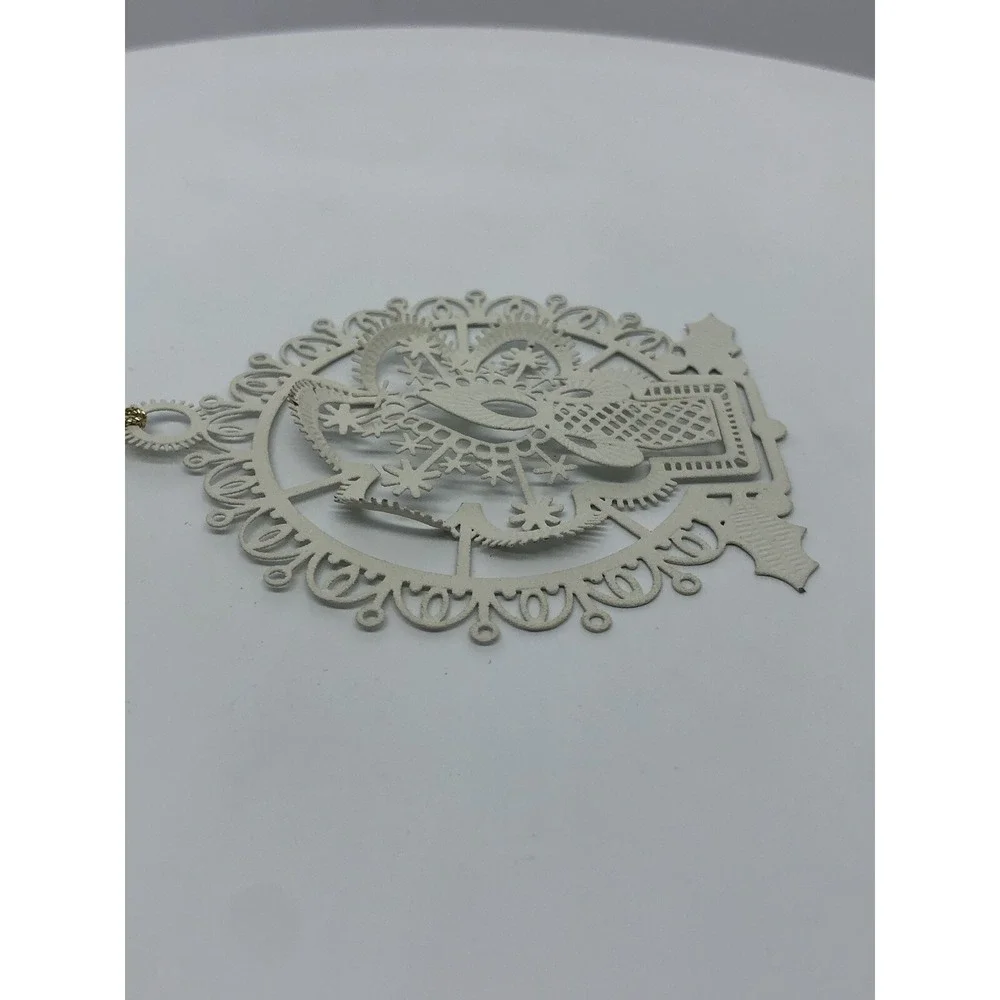 Vintage Christmas Ornament White‎ Type Metal Candle Delicate Cut-Out 2.5